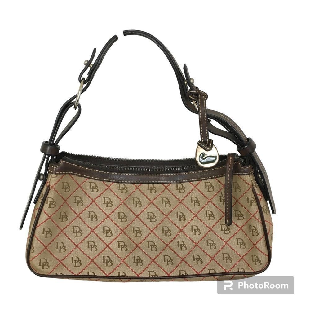 Dooney & Bourke Y2K Vintage Tan Csanvas Leather Signature Baguette Shoulder Bag